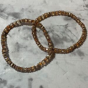 Elegant Gold Toned Crystal Beaded Stretchy Bracelet Set